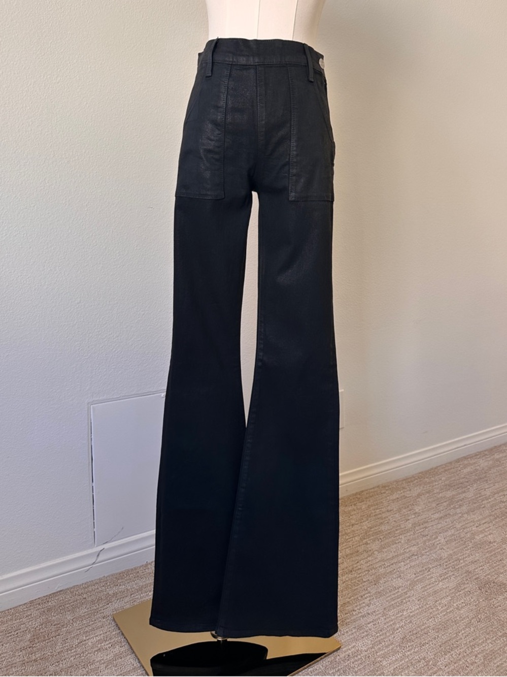Frame Coated Denim Black Flare Jeans